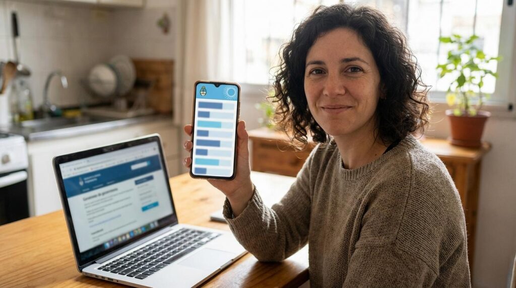 Persona argentina revisando en su celular el recibo de haberes en MI ANSES de forma rápida y segura